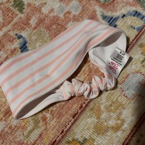 Striped Pink and White Elastic swim Headband